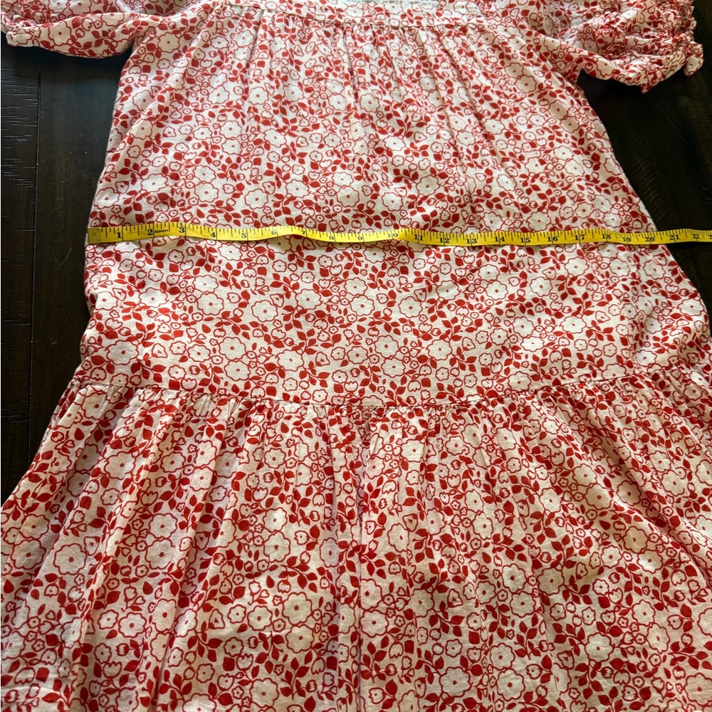 Red & White Floral‎ Square Neck Puff Sleeve Cotton Dress size Small - Picture 9 of 10